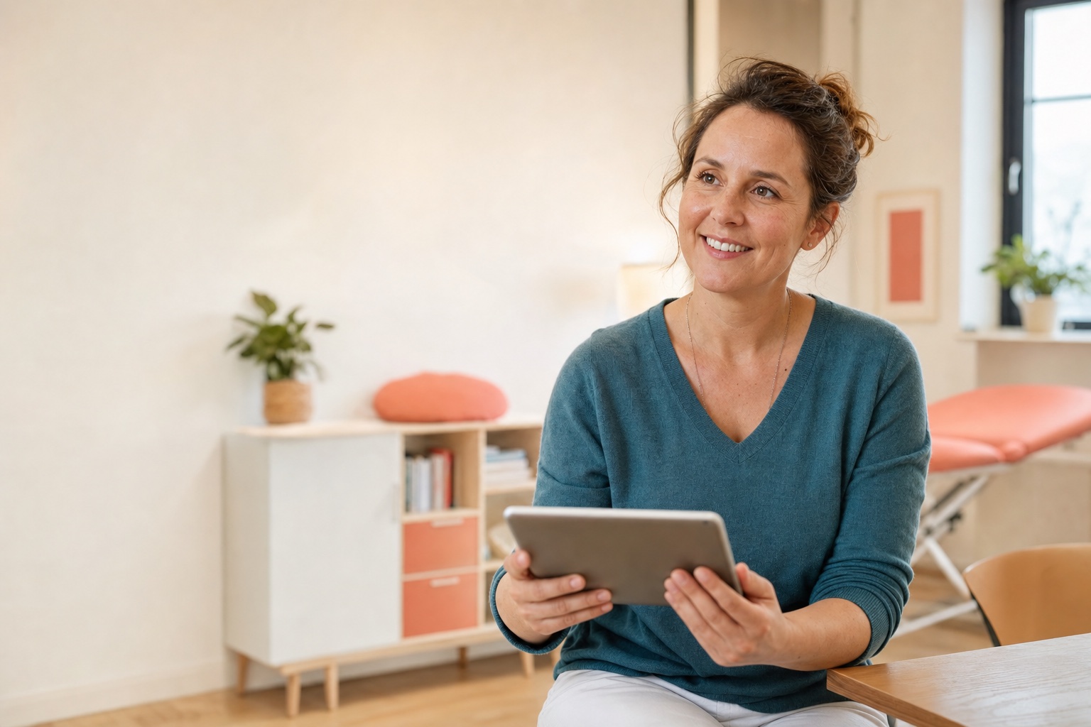 Hebamme nutzt digitale Dokumentationssoftware in ihrer Praxis