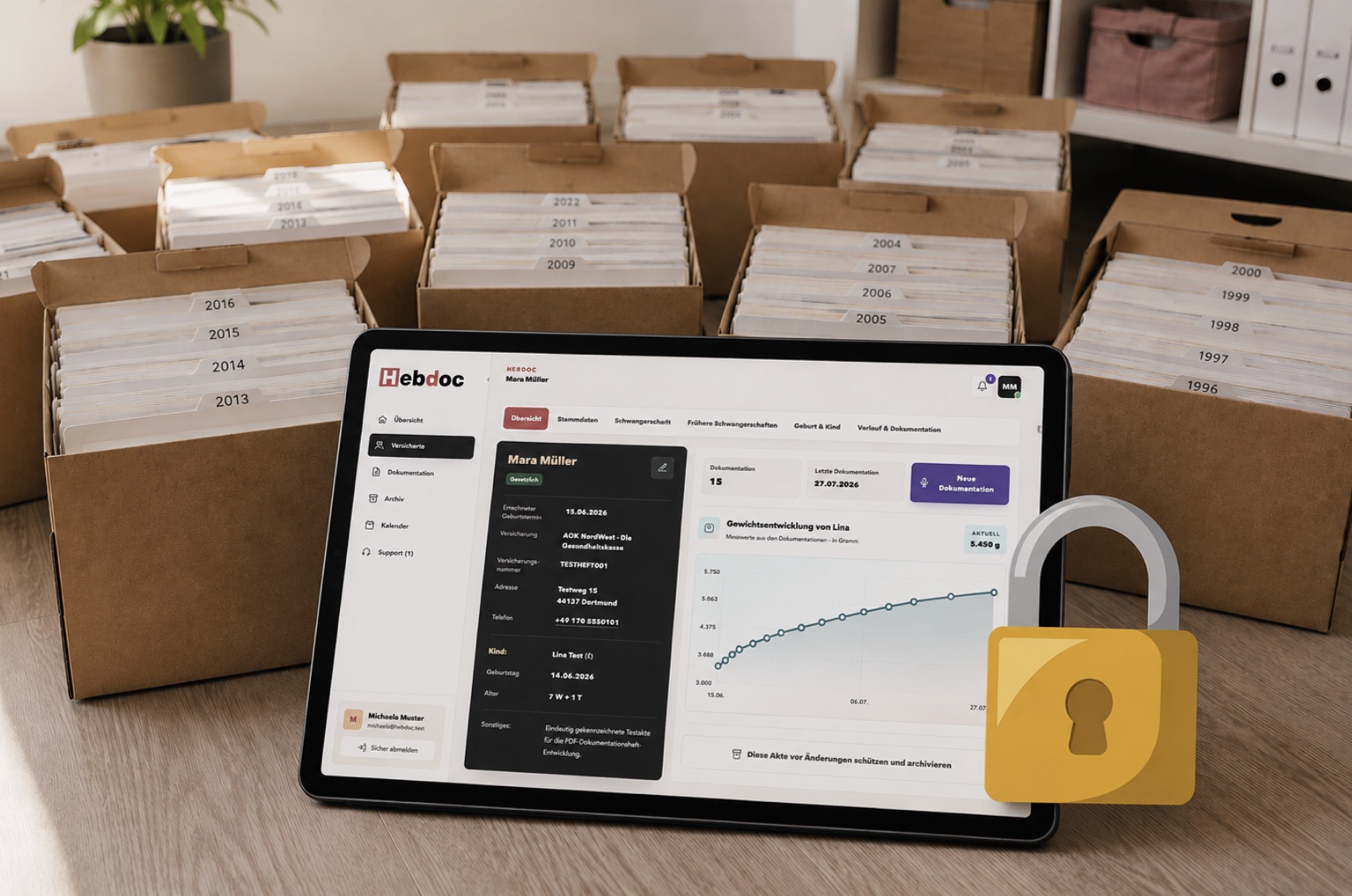 Digitale Akten und Archiv in der Hebdoc Hebammen Software
